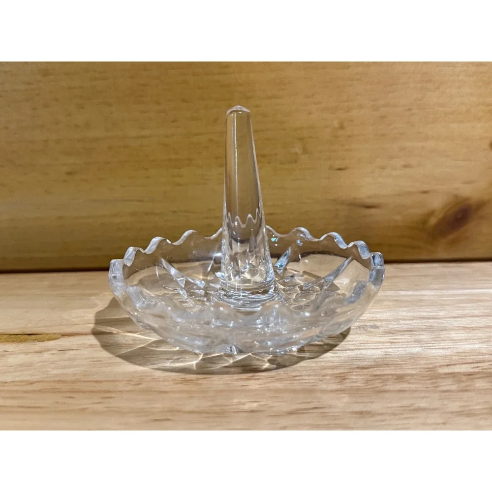 Vintage ClearPressed Glass Ring Holder Scalloped Edge Diamond Point Jewelry Dish
